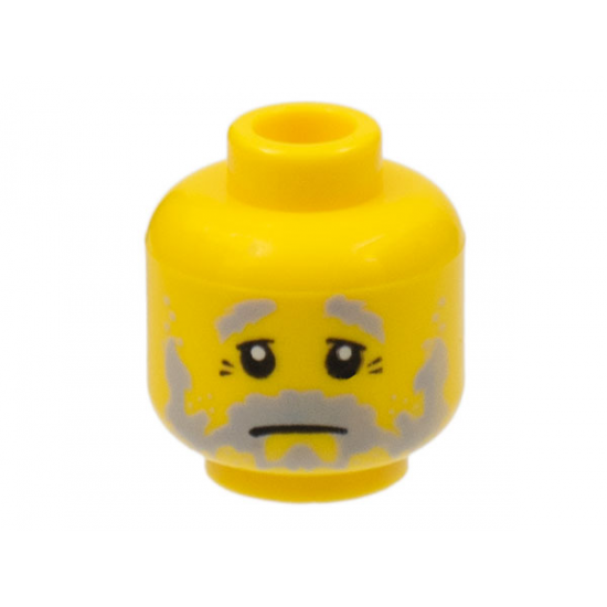 Minifigure, Head Beard Scruffy Light Bluish Gray, Downturned Mouth and Eyebrows, Crow's Feet Wrinkles Pattern - Hollow Stud