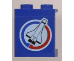 Panel 1 x 2 x 2 - Solid Studs with Space Shuttle and Blue and Red Semicircles on White Circle Background Pattern, Model Right (Sticker) - Set 6544