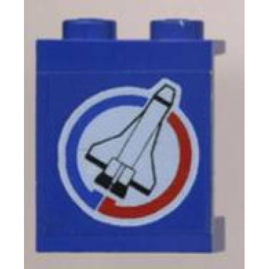 Panel 1 x 2 x 2 - Solid Studs with Space Shuttle and Blue and Red Semicircles on White Circle Background Pattern, Model Right (Sticker) - Set 6544