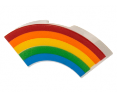 Tile, Round Corner 2 x 2 Macaroni with Red, Orange, Yellow, Green, and Blue Rainbow Pattern