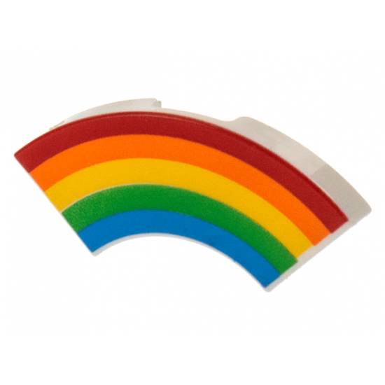 Tile, Round Corner 2 x 2 Macaroni with Red, Orange, Yellow, Green, and Blue Rainbow Pattern