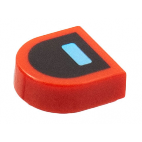 Tile, Round 1 x 1 Half Circle Extended with Bright Light Blue Rectangle on Black Background Pattern