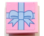 Tile, Modified 2 x 2 Inverted with Gift Wrap Bright Light Blue Bow Pattern (Sticker) - Set 41453