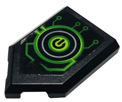 Tile, Modified 2 x 3 Pentagonal with Lime Power Switch and Circuitry Pattern Model Right Side (Sticker) - Set 72003