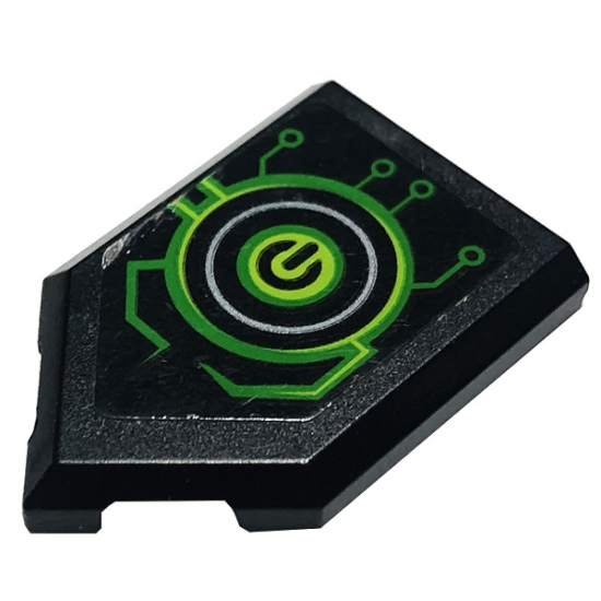 Tile, Modified 2 x 3 Pentagonal with Lime Power Switch and Circuitry Pattern Model Right Side (Sticker) - Set 72003