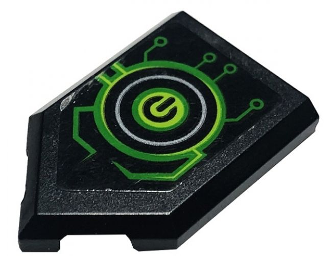 Tile, Modified 2 x 3 Pentagonal with Lime Power Switch and Circuitry Pattern Model Right Side (Sticker) - Set 72003