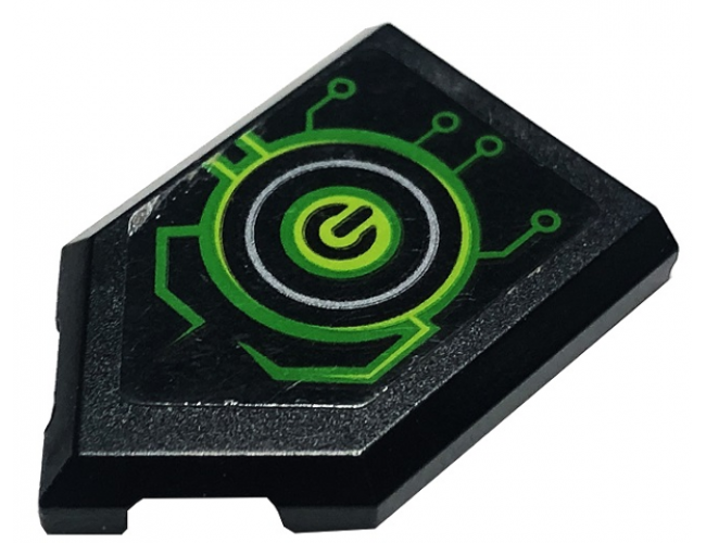 Tile, Modified 2 x 3 Pentagonal with Lime Power Switch and Circuitry Pattern Model Right Side (Sticker) - Set 72003
