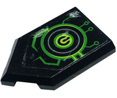 Tile, Modified 2 x 3 Pentagonal with Lime Power Switch and Circuitry Pattern Model Left Side (Sticker) - Set 72003