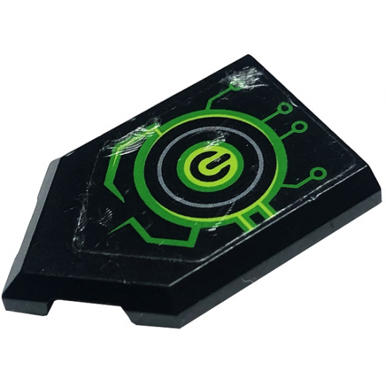 Tile, Modified 2 x 3 Pentagonal with Lime Power Switch and Circuitry Pattern Model Left Side (Sticker) - Set 72003