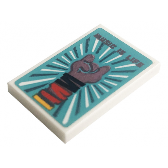 Tile 2 x 3 with 'MUSIC IS LIFE', Bracelets and Sign of the Horns Hand Pattern (Sticker) - Set 41256