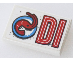 Tile 2 x 3 with Red 'DI' (DInER Left Half) and Shrimp on Plate Pattern Model Right Side (Sticker) - Set 70422