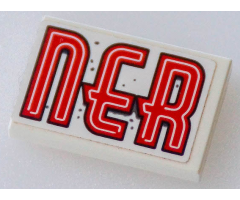 Tile 2 x 3 with Red 'nER' (DInER Right Half) Pattern Model Left Side (Sticker) - Set 70422