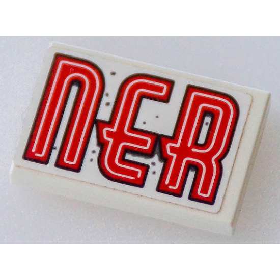 Tile 2 x 3 with Red 'nER' (DInER Right Half) Pattern Model Left Side (Sticker) - Set 70422