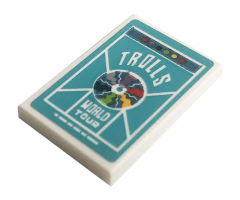 Tile 2 x 3 with White 'TROLLS', 'WORLD TOUR' and Compact Disc Pattern (Sticker) - Set 41256