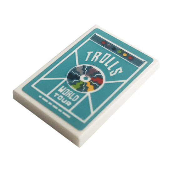 Tile 2 x 3 with White 'TROLLS', 'WORLD TOUR' and Compact Disc Pattern (Sticker) - Set 41256