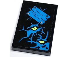 Tile 2 x 3 with Dark Azure Cracks, Wooden Board with Nails and Yellowish Green Eyes Pattern (Sticker) - Set 70430