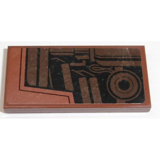 Tile 2 x 4 with SW MTT Dark Brown Mechanical Parts Pattern Model Right Side (Sticker) - Set 75058