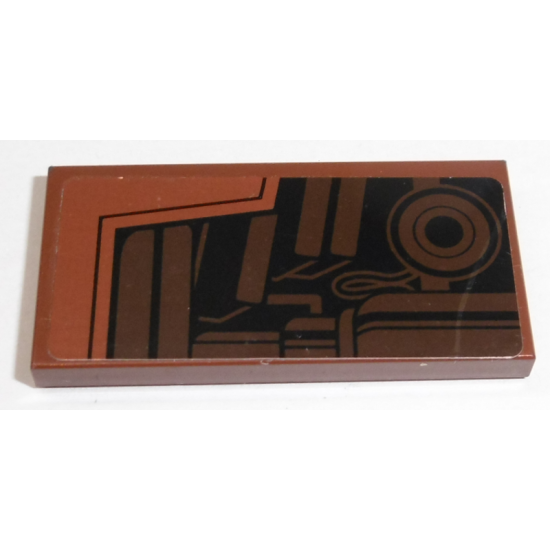 Tile 2 x 4 with SW MTT Dark Brown Mechanical Parts Pattern Model Left Side (Sticker) - Set 75058