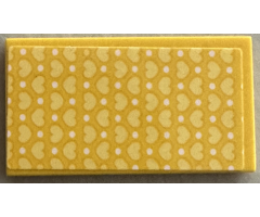 Tile, 2 x 4 with Bright Light Yellow Hearts and White Dots Pattern (Sticker) - Set 41394