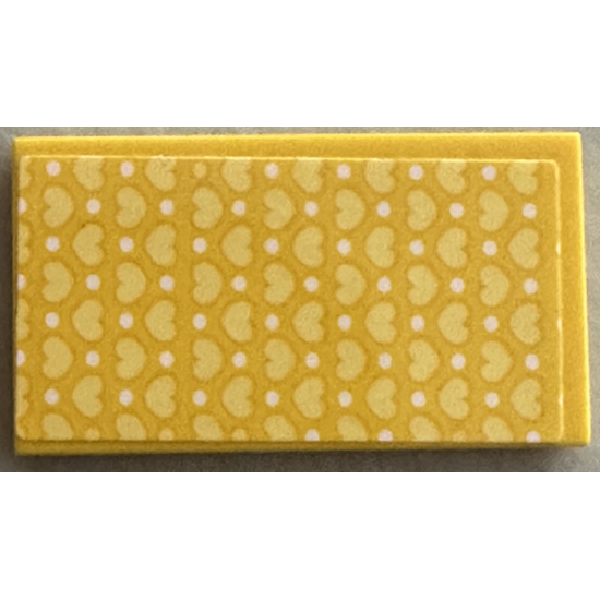 Tile, 2 x 4 with Bright Light Yellow Hearts and White Dots Pattern (Sticker) - Set 41394