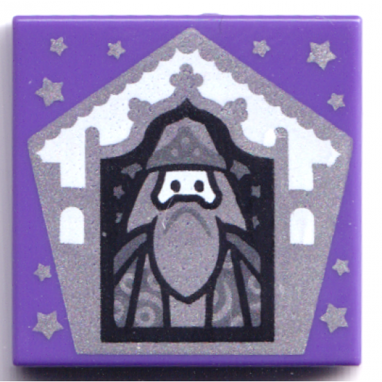 Tile 2 x 2 with HP Chocolate Frog Card Albus Dumbledore Silver Pattern