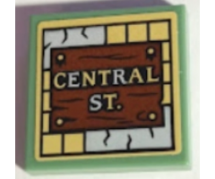 Tile 2 x 2 with 'CENTRAL ST.' Sign on Reddish Brown Wooden Board Pattern (Sticker) - Set 70430