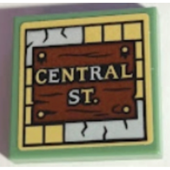 Tile 2 x 2 with 'CENTRAL ST.' Sign on Reddish Brown Wooden Board Pattern (Sticker) - Set 70430