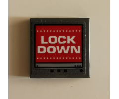 Tile 2 x 2 with White 'LOCK DOWN' and Asterisks on Red Computer Screen Pattern (Sticker) - Set 70912