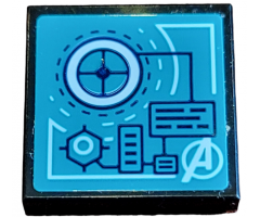 Tile 2 x 2 with Avengers Logo, Target, Rectangles, Lines and Hexagon on Dark Turquoise Background Pattern (Sticker) - Set 76126