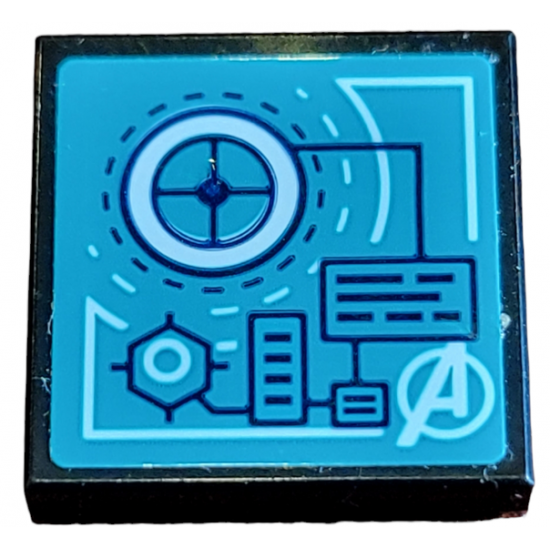 Tile 2 x 2 with Avengers Logo, Target, Rectangles, Lines and Hexagon on Dark Turquoise Background Pattern (Sticker) - Set 76126