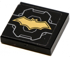 Tile 2 x 2 with Gold Batman Logo and Light Bluish Gray Lines Pattern (Sticker) - Set 76097