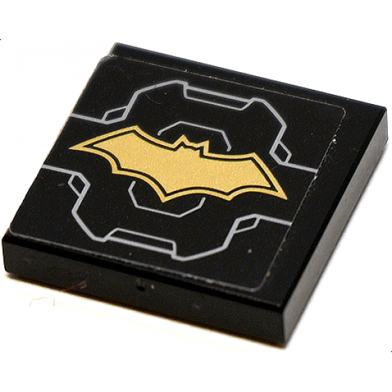 Tile 2 x 2 with Gold Batman Logo and Light Bluish Gray Lines Pattern (Sticker) - Set 76097