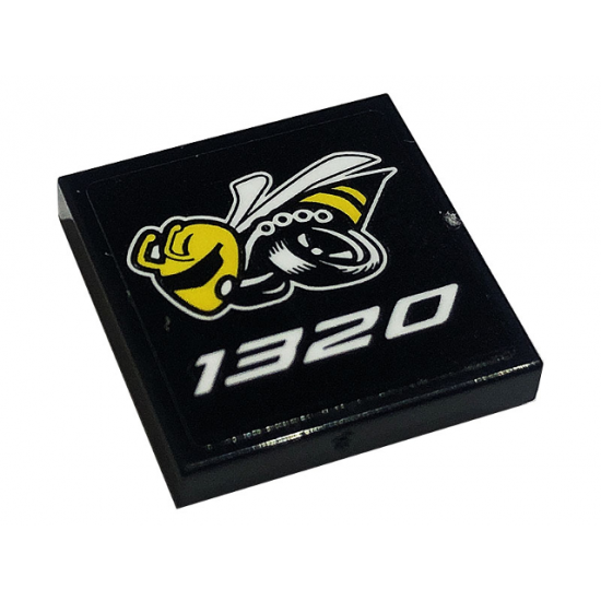 Tile 2 x 2 with Angry Bee and White '1320' Pattern (Sticker) - Set 76904