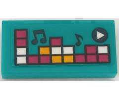 Tile 1 x 2 with Magenta, White and Bright Light Orange Rectangles, Play Button, and Music Notes Pattern (Sticker) - Set 41390