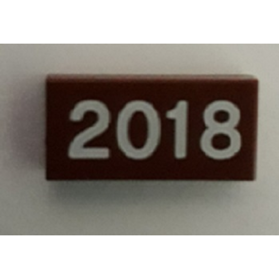 Tile 1 x 2 with White '2018' Pattern