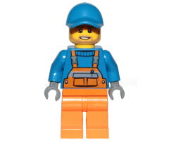 Overalls with Safety Stripe Orange, Orange Legs, Blue Short Bill Cap, Dark Tan Angular Beard