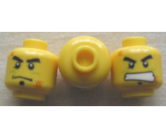 Minifigure, Head Dual Sided Male with Red Scars, Scowl / Determined Pattern - Hollow Stud