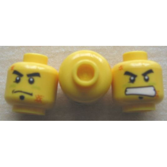 Minifigure, Head Dual Sided Male with Red Scars, Scowl / Determined Pattern - Hollow Stud