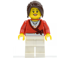 Sweater Cropped with Bow, Heart Necklace, White Legs, Dark Brown Hair Ponytail Long with Side Bangs