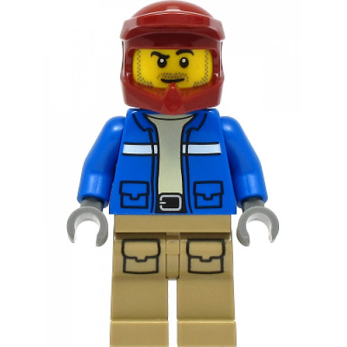 Wildlife Rescue Explorer - Male, Blue Jacket, Dark Red Helmet, Dark Tan Legs with Pockets, Beard