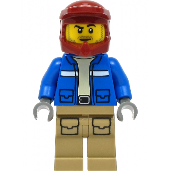 Wildlife Rescue Explorer - Male, Blue Jacket, Dark Red Helmet, Dark Tan Legs with Pockets, Beard