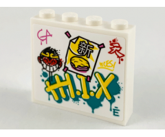 Brick 1 x 4 x 3 with Monkie Kid Logo, Graffiti and Taped Note with Chinese Logogram '?' (New) Pattern (Sticker) - Set 80012