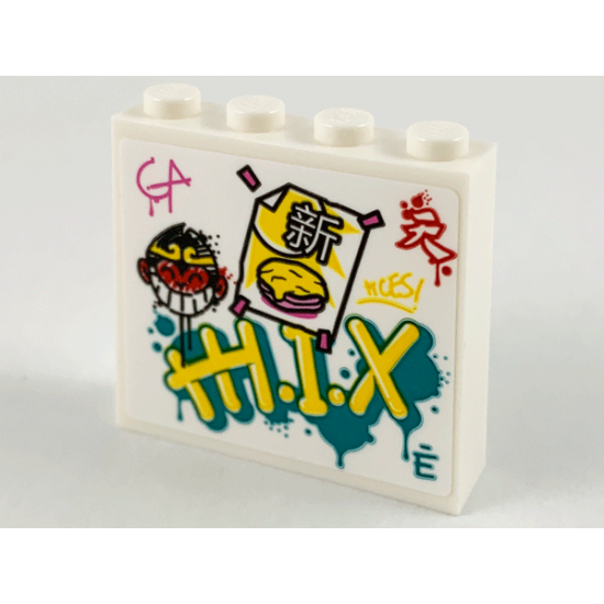 Brick 1 x 4 x 3 with Monkie Kid Logo, Graffiti and Taped Note with Chinese Logogram '?' (New) Pattern (Sticker) - Set 80012