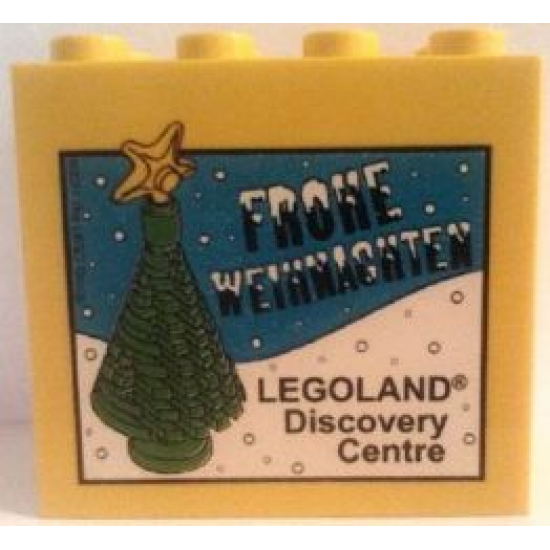 Brick 2 x 4 x 3 with Legoland Discovery Centre Frohe Weihnachten and Christmas Tree Pattern