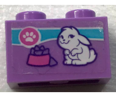 Brick 1 x 2 with Paw Print, Rabbit and Food Bowl Pattern (Sticker) - Set 41345