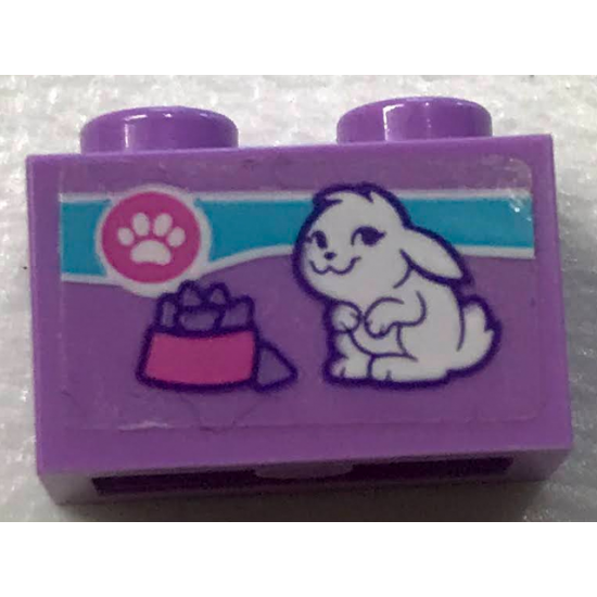 Brick 1 x 2 with Paw Print, Rabbit and Food Bowl Pattern (Sticker) - Set 41345