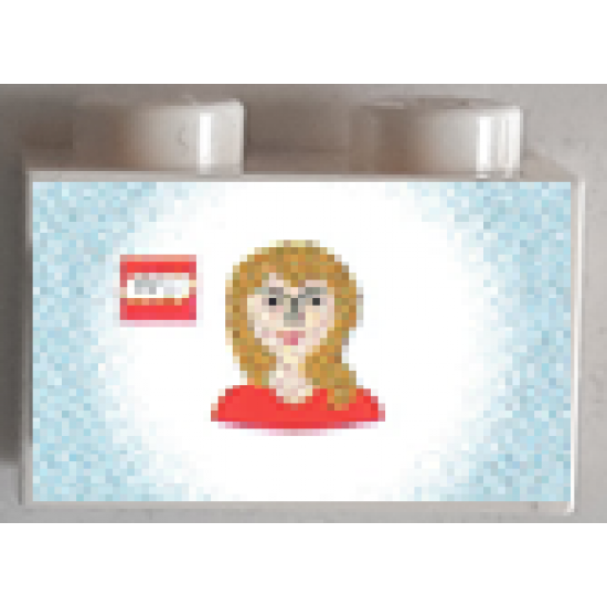 Brick 1 x 2 with LEGO Logo and Woman with Red Top Pattern (Sticker) - Set 7586