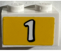 Brick 1 x 2 with White Number 1 on Yellow Background Pattern (Sticker) - Set 41372