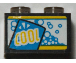 Brick 1 x 2 without Bottom Tube with Dark Azure Bubbles and Yellow 'COOL' Pattern (Sticker) - Set 70422