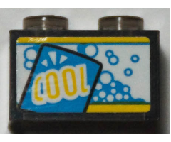 Brick 1 x 2 without Bottom Tube with Dark Azure Bubbles and Yellow 'COOL' Pattern (Sticker) - Set 70422